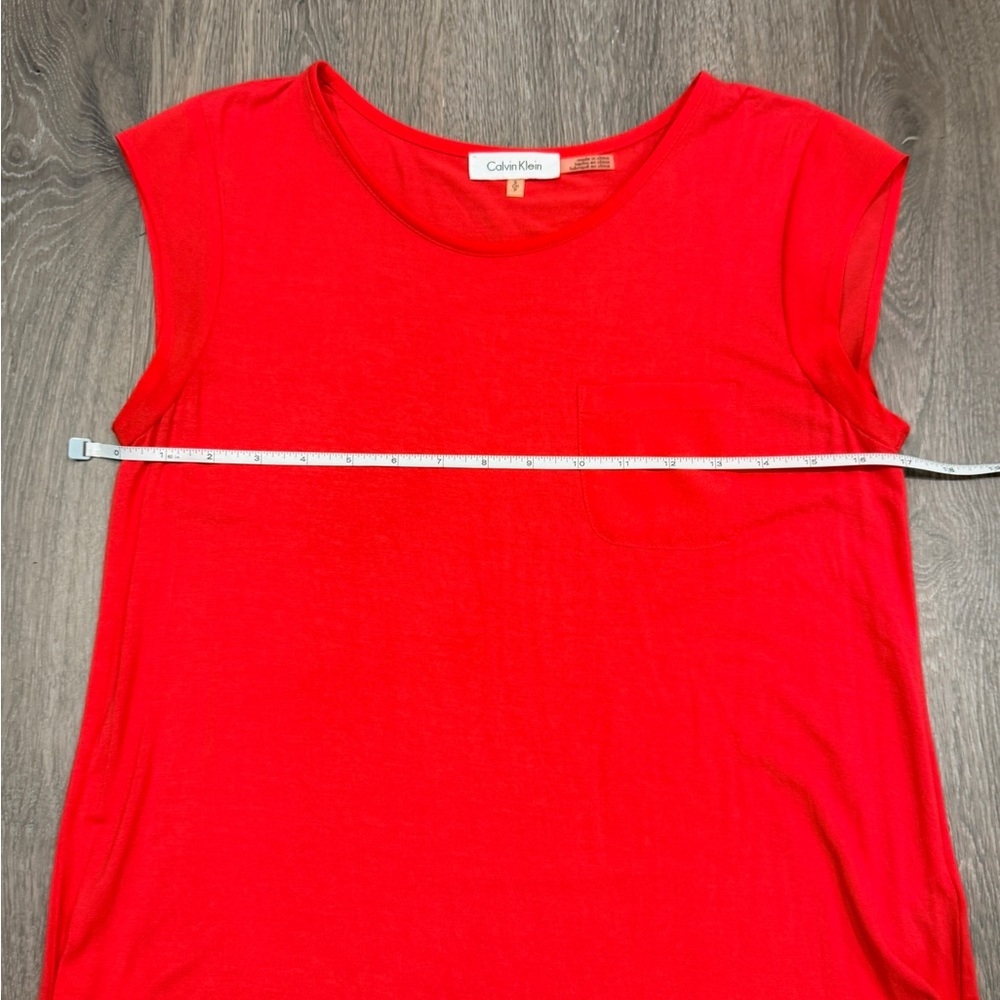 Calvin Klein Women's Coral Short Sleeve Tee with Chiffon Accents Size S - Picture 5 of 12